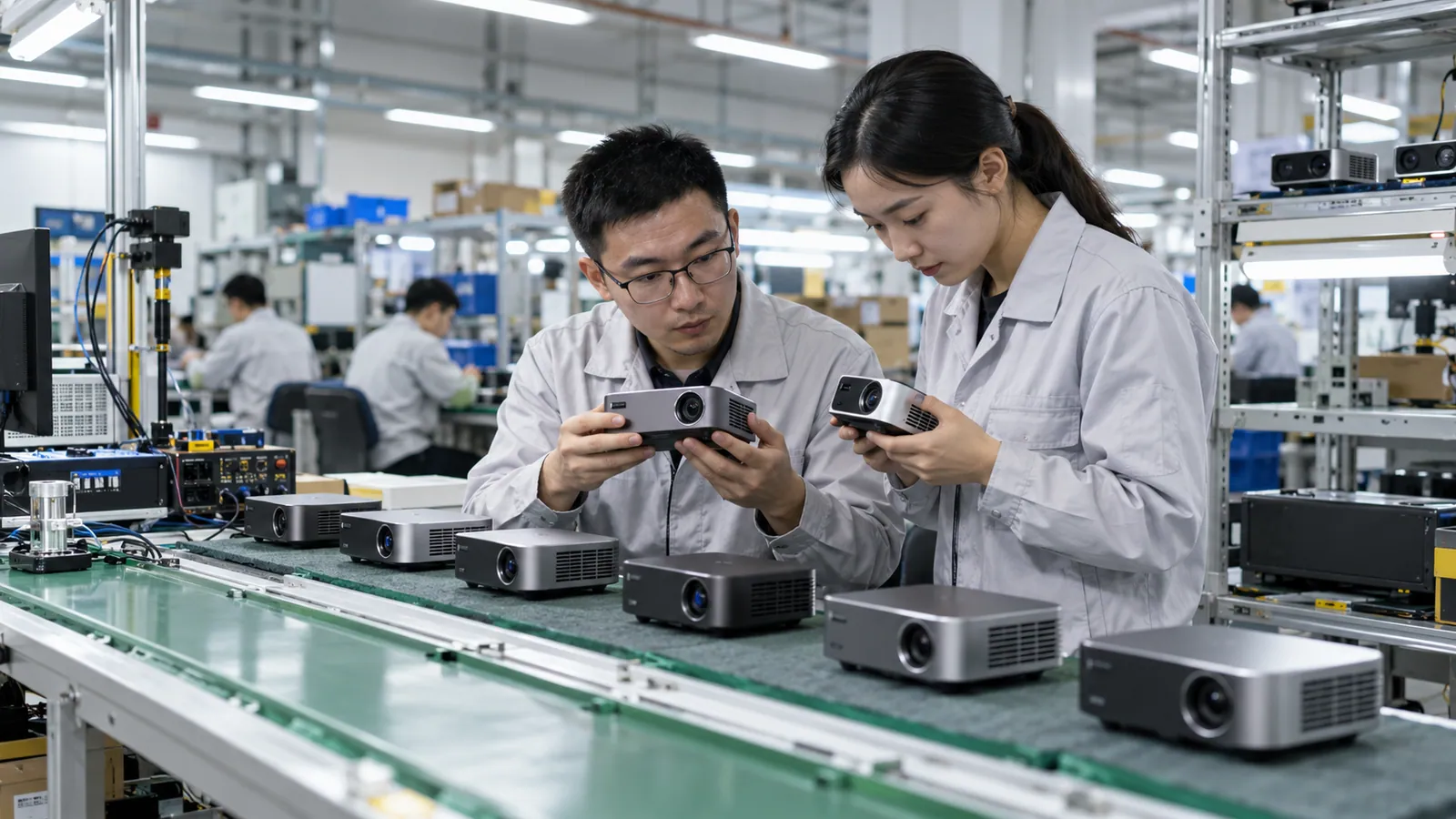 Chinese technicians inspecting electronics rewards for crowdfunding fulfillment
